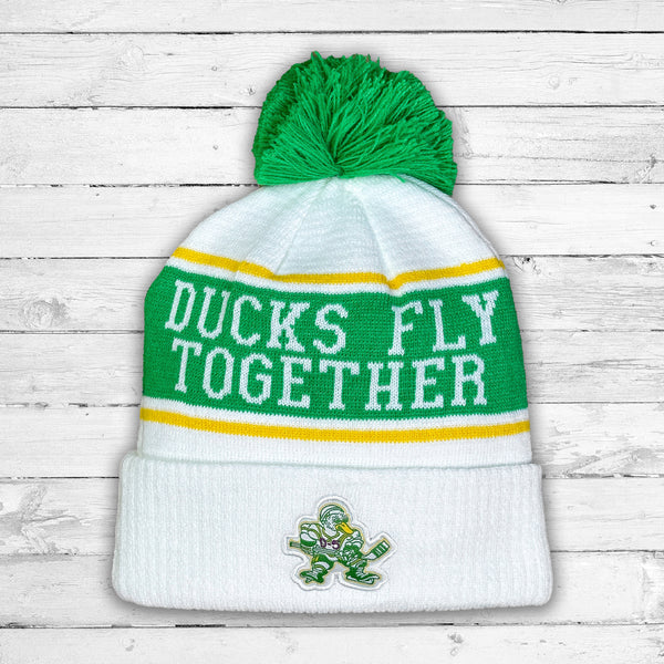Ducks Fly Together Knit Pom Beanie (White) – Beauty Status Hockey Co.