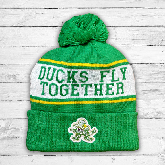 Ducks Fly Together Knit Pom Beanie (Green) Beauty Status Hockey Co.