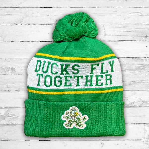 Ducks Fly Together Knit Pom Beanie (Green) Beauty Status Hockey Co.