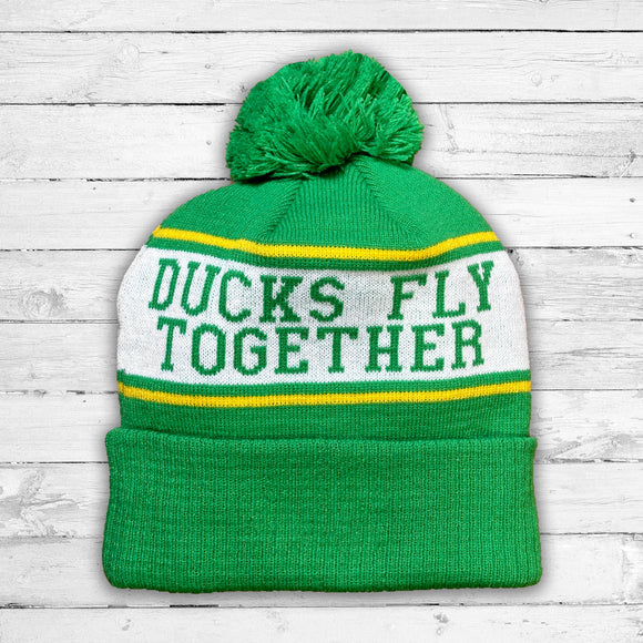 Ducks Fly Together Knit Pom Beanie (Green) Beauty Status Hockey Co.